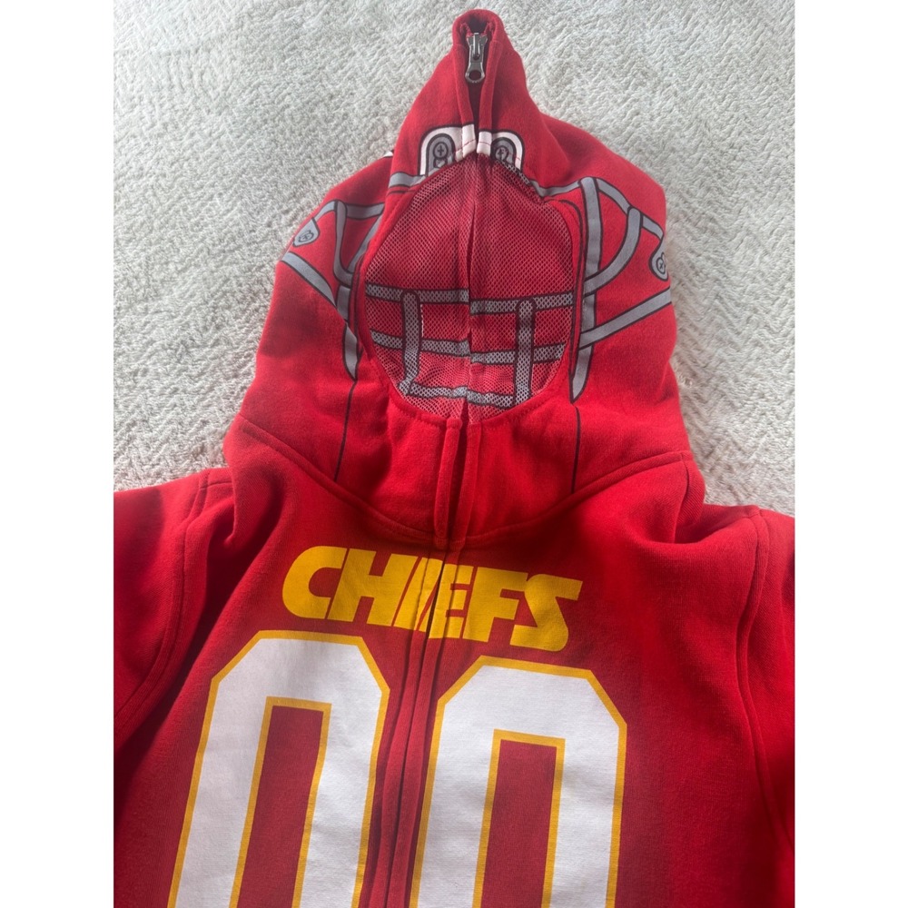 NFL Team Apparel Kansas City Chiefs Youth Zip Up Helmet Mask Hoodie Red Large - Picture 5 of 8